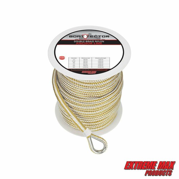 Extreme Max Extreme Max 3006.2249 BoatTector Premium Double Braid Nylon Anchor Line w Thimble-3/8" x 200' &Gold 3006.2249